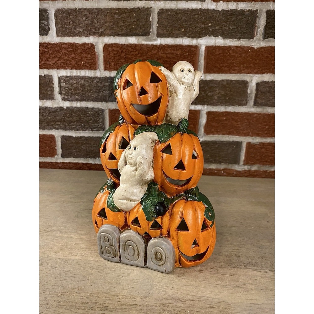 VTG CERAMIC PUMPKIN AND GHOSTS LIGHT UP DECOR FIGURINE